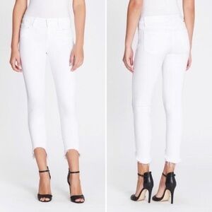 Paige Verdugo white crop raw frayed arched hem jeans 25